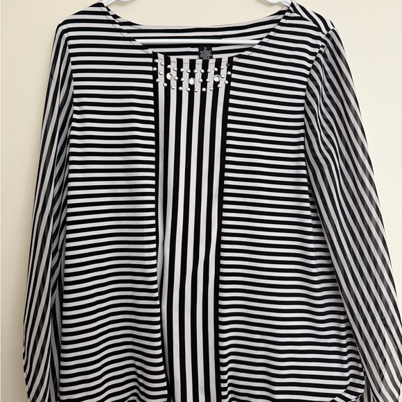 Alfani Tops - Alfani Black & White Striped Long Sleeve Top with Stud Accents